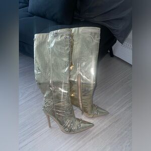 Gold Knee-High Women's Boots